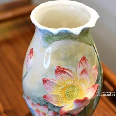BÌNH THỦ CÔNG ĐẮP NỔI HOA SEN